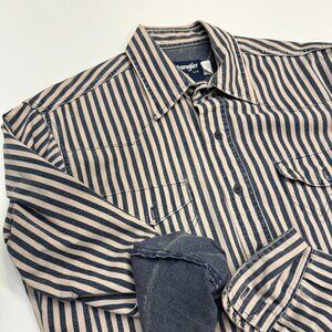 Vintage Western Wrangler Brushpopper Shirt (16-34) Blue Cream Striped Denim